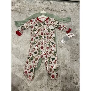 NWT Set‎ Of 2 Baby 6-9 Month Christmas Dinosaur Pajamas Zip Up One Piece